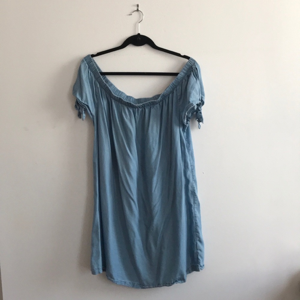 Plus-size denim off-the-shoulder dress
